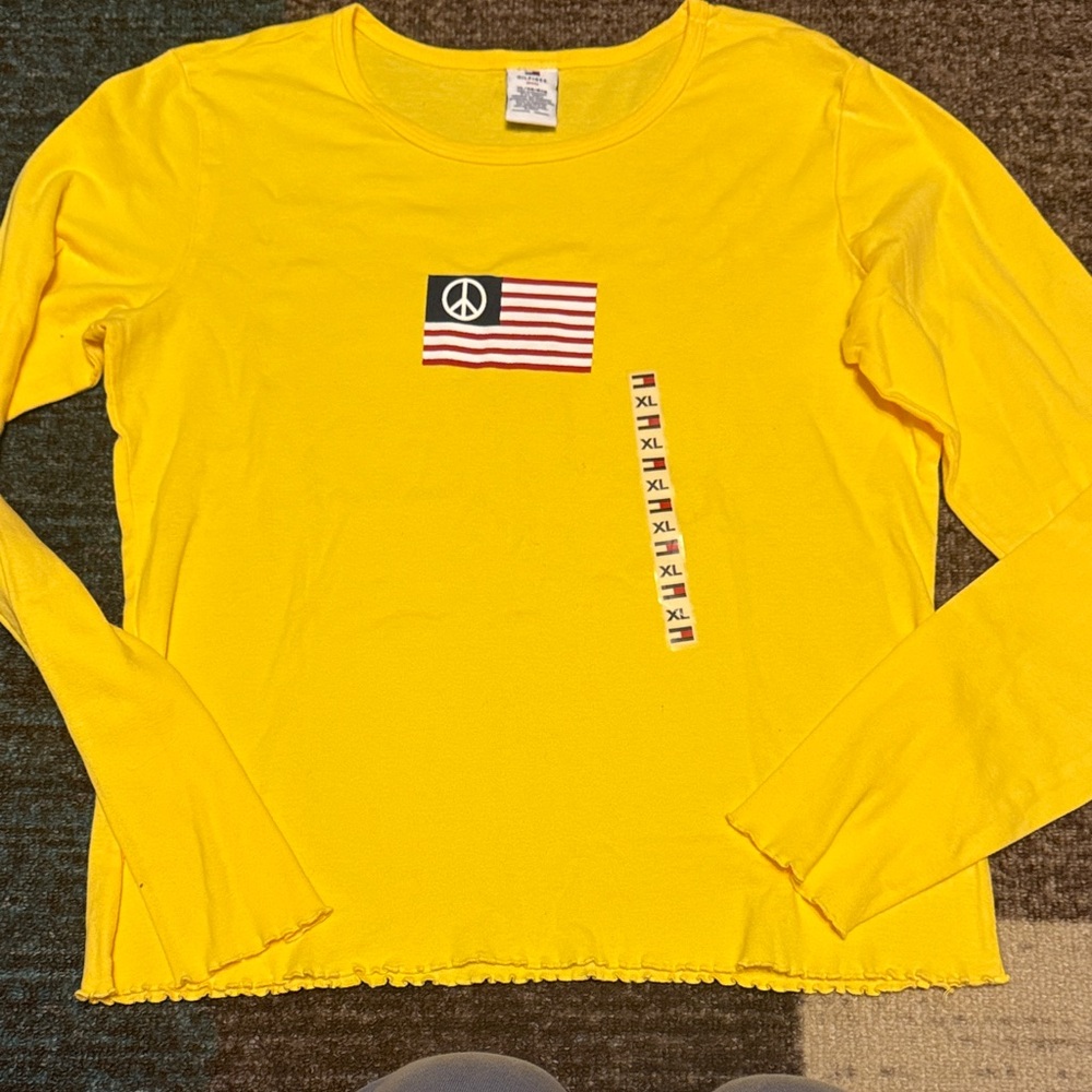 Tommy Hilfiger Vintage Yellow Long Sleeve Shirt with Peace Flag Design